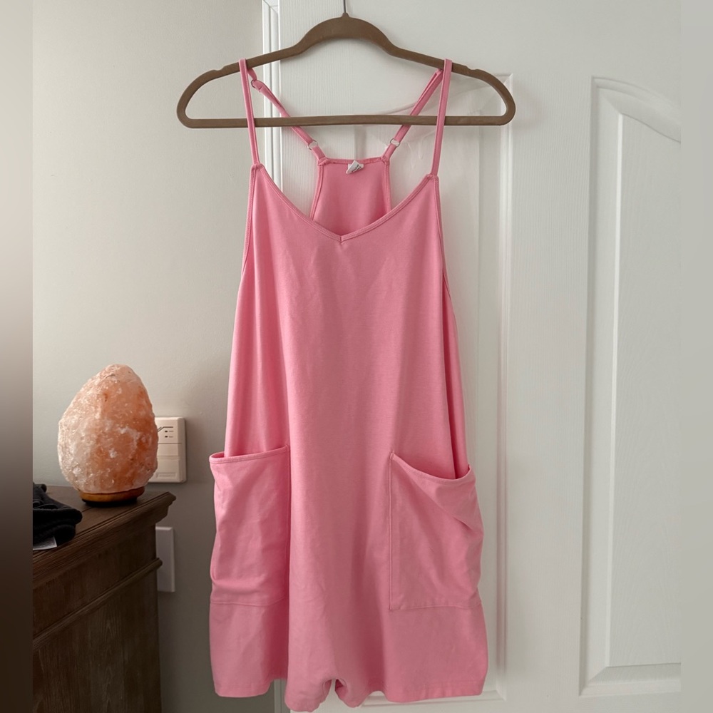 Pink Sleeveless Romper with Pockets